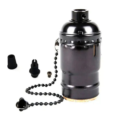 Black metal lamp base pull chain with beaded design and decorative flower end for decorbites industrial vintage style