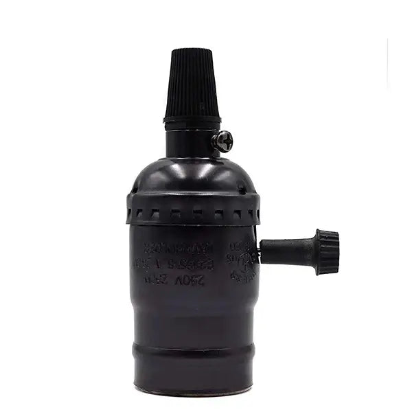Black metal industrial vintage chain lamp base with textured grip and screw-on cap for decorbites industrial vintage use