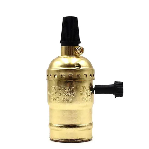 Gold-colored vintage-style lamp base with black switch knob in decorbites industrial vintage chain design for dining room use