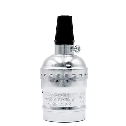 Silver metal lamp base with black plastic top and engraved specs for decorbites industrial vintage chain lamp socket cap