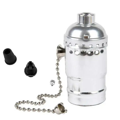 Silver metallic lamp shade pull chain with beaded design and matching cap for decorbites industrial vintage chain lamp base