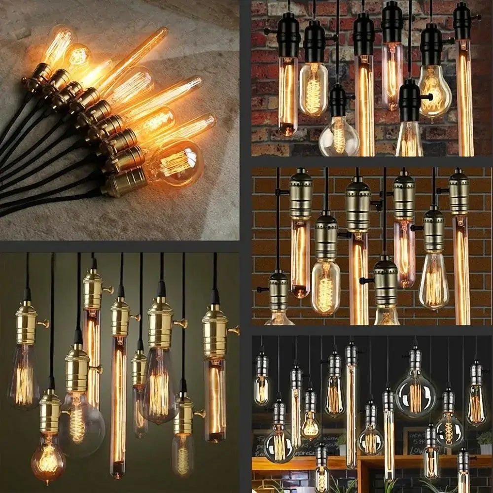 Industrial vintage chain lamp base with brass and black metal edison bulbs glowing warmly for dining room decorbites industrial vintage