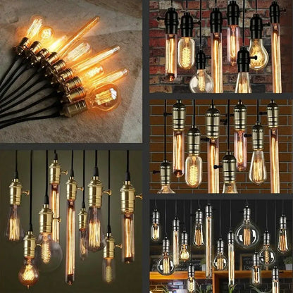 Industrial vintage chain lamp base with brass and black metal edison bulbs glowing warmly for dining room decorbites industrial vintage