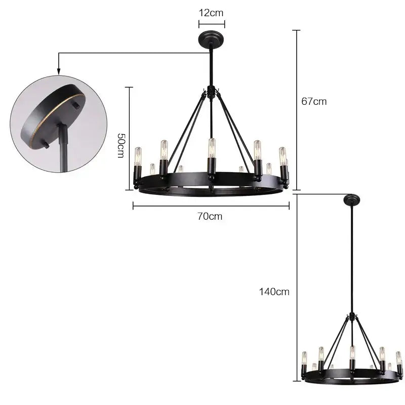 Black wrought iron industrial vintage chandelier with 8 exposed edison bulbs for kitchen by decorbites industrial vintage