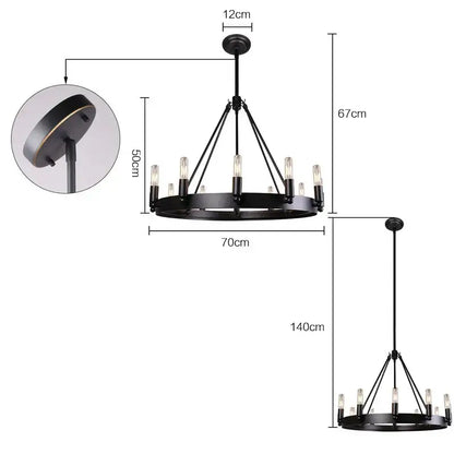 Black wrought iron industrial vintage chandelier with 8 exposed edison bulbs for kitchen by decorbites industrial vintage