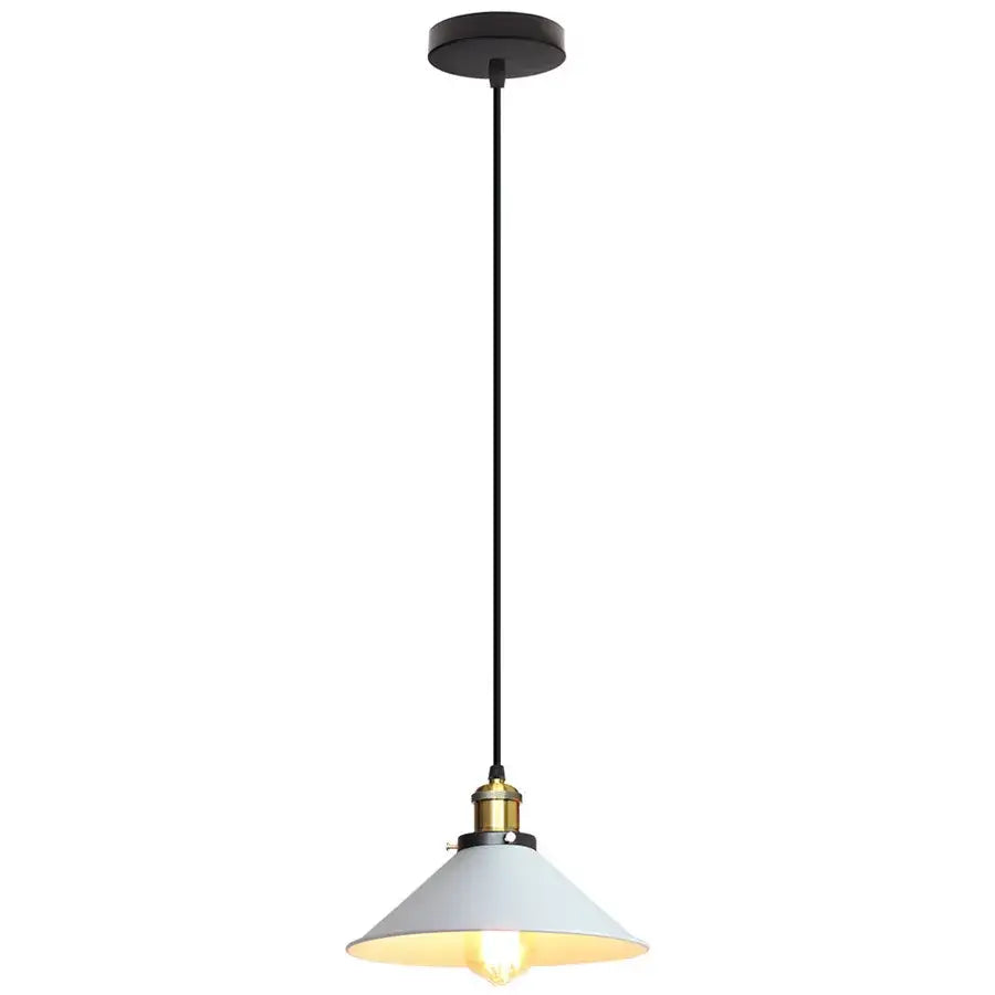 Minimalist pendant light with matte white conical shade and brass accents for decorbites industrial vintage chandelier