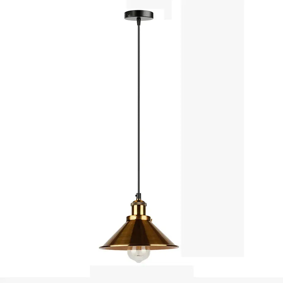 Vintage-style brass pendant light with conical shade and black chain industrial vintage chandelier decorbites