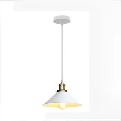 White pendant light with brass-finished fixture and conical shade in decorbites industrial vintage chandelier design