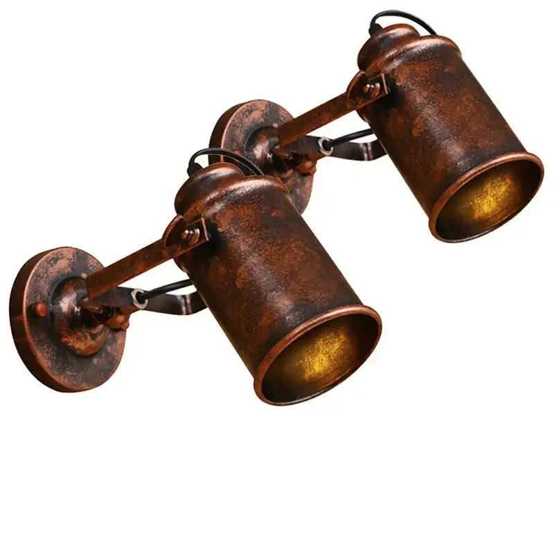 Rustic copper-colored industrial-style dual spotlight wall lamp by decorbites for adjustable bedroom lighting decor