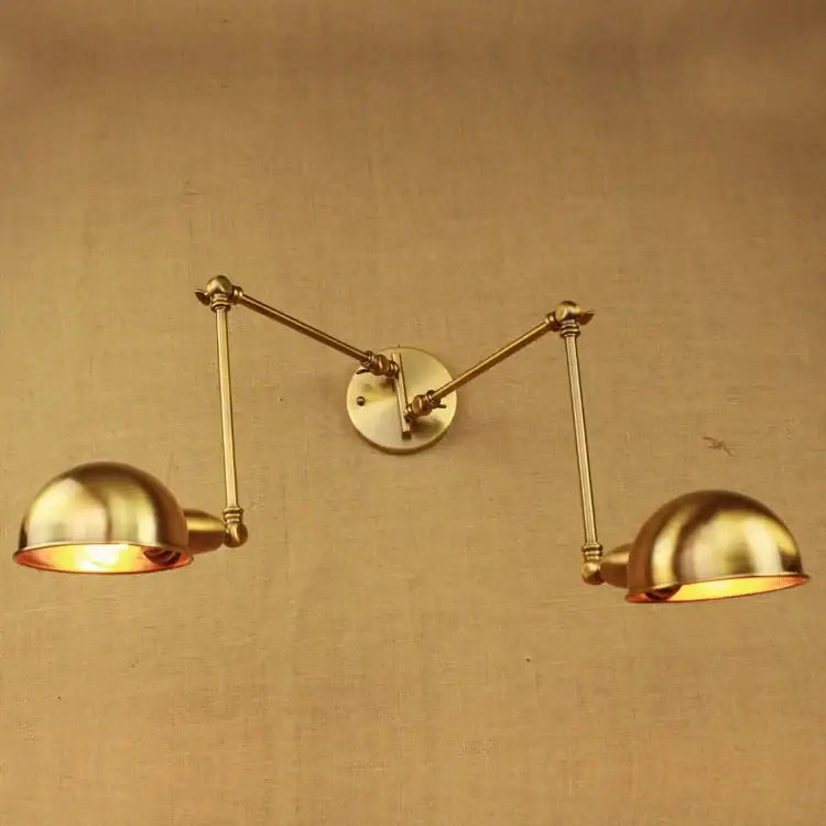 Industrial vintage double brass wall sconce with adjustable dome-shaped lampshades for bedroom decorbites industrial vintage