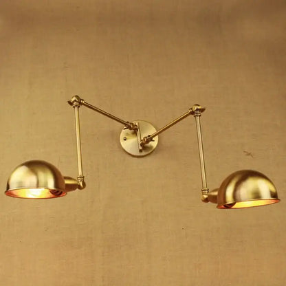 Industrial vintage double brass wall sconce with adjustable dome-shaped lampshades for bedroom decorbites industrial vintage
