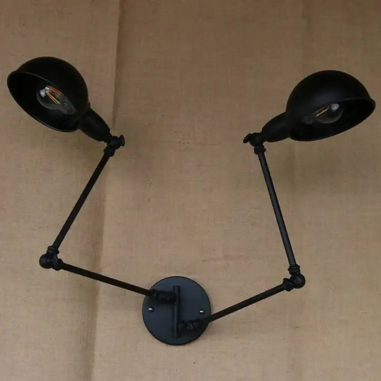 Black industrial vintage double wall sconce with brass adjustable arms and dome shades for bedroom decorbites industrial vintage