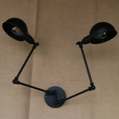 Black industrial vintage double wall sconce with brass adjustable arms and dome shades for bedroom decorbites industrial vintage