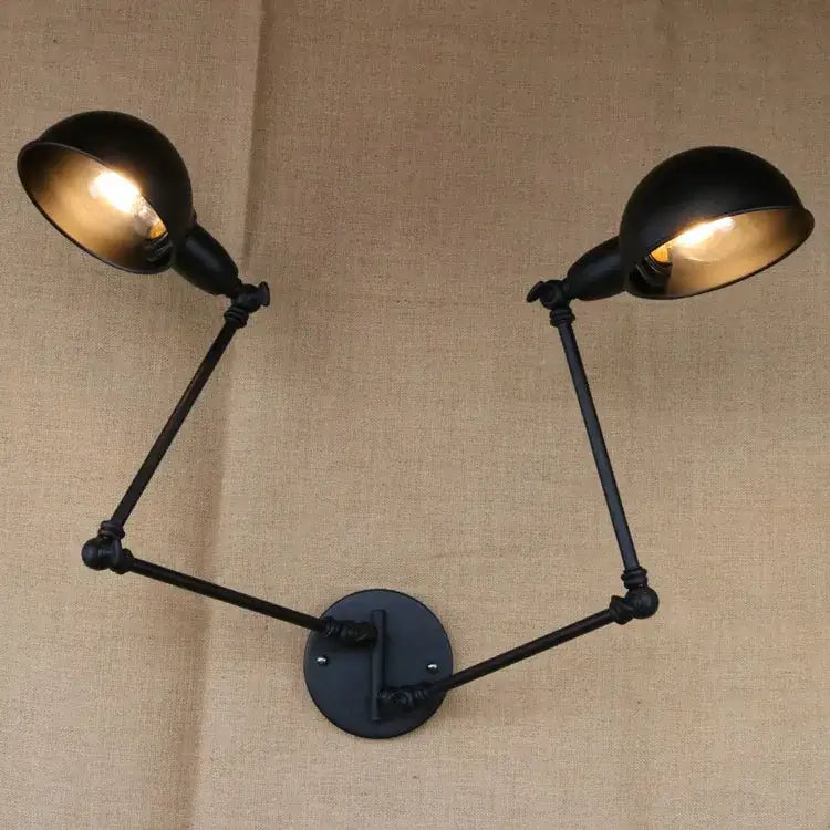 Black industrial vintage double wall sconce with adjustable arms and dome shades for bedroom decorbites industrial vintage style