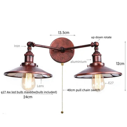 Rustic copper-finished industrial vintage double wall light with adjustable arms and vintage edison bulb fixtures by decorbites