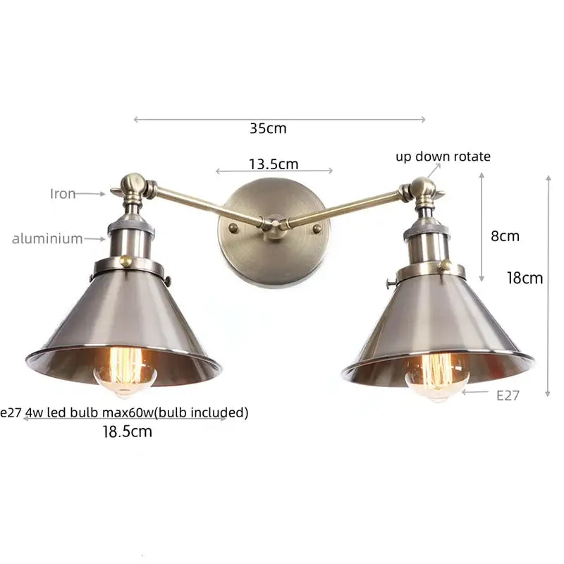 Industrial vintage double wall light with brushed brass finish and conical metal shades for decorbites industrial vintage decor