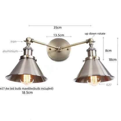 Industrial vintage double wall light with brushed brass finish and conical metal shades for decorbites industrial vintage decor