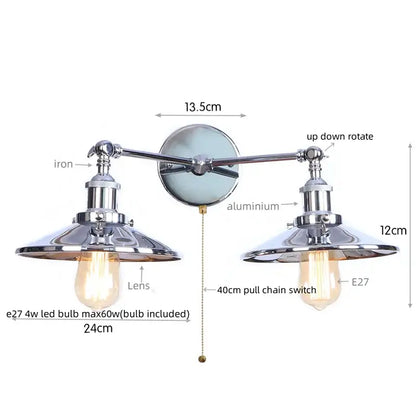 Chrome finished industrial vintage double wall light with two adjustable arms and vintage edison bulbs for decorbites industrial vintage decor