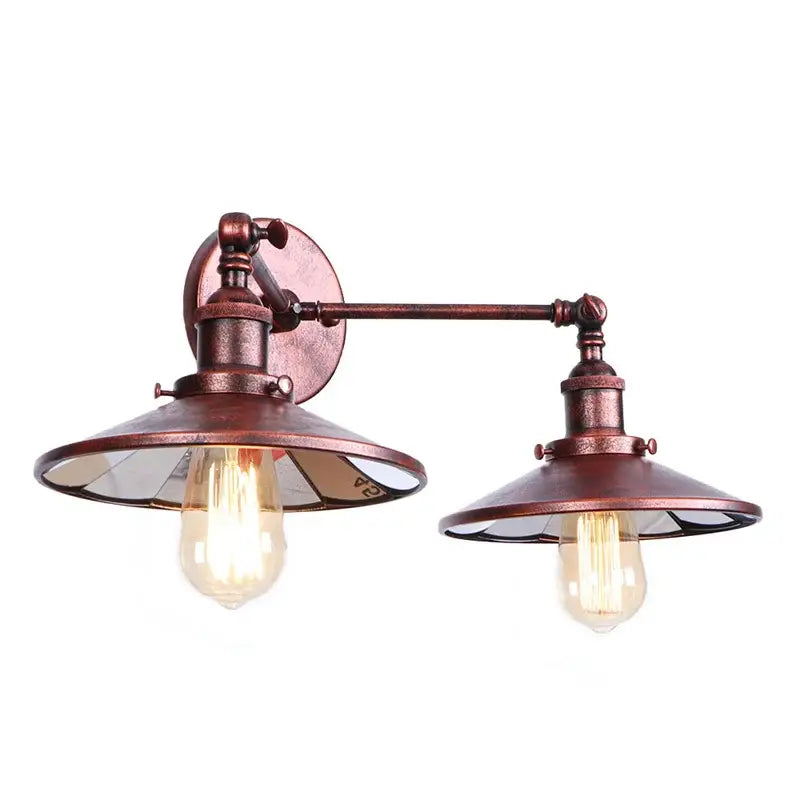 Industrial vintage double copper wall light with two exposed filament bulbs and glass shades for bedroom reading decorbites wall light