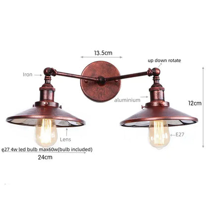 Industrial vintage double copper wall light featuring adjustable arms and exposed edison bulbs for bedroom reading decorbites wall light