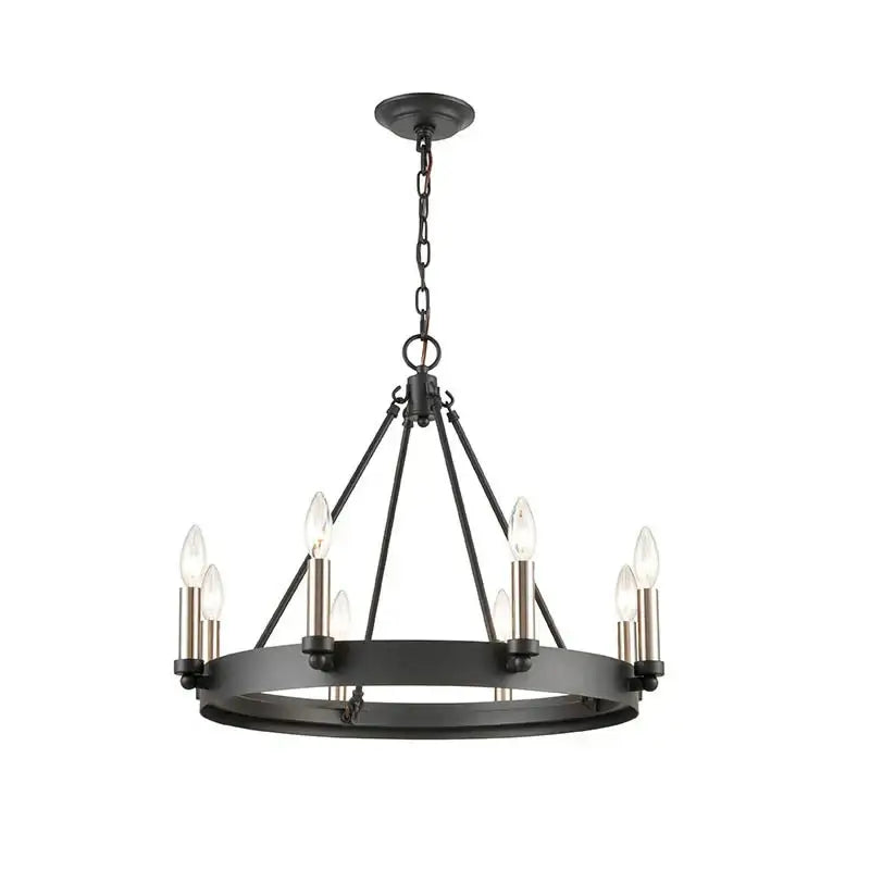 Black wrought iron industrial vintage iron 8 light chandelier pendant lights with candle-style bulbs for kitchen decorbites