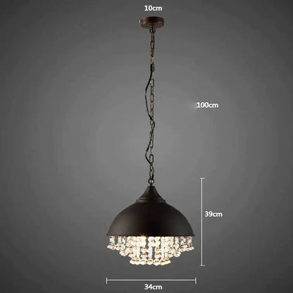 Black metal dome pendant light with dangling crystal beads industrial vintage iron decorbites pendant light