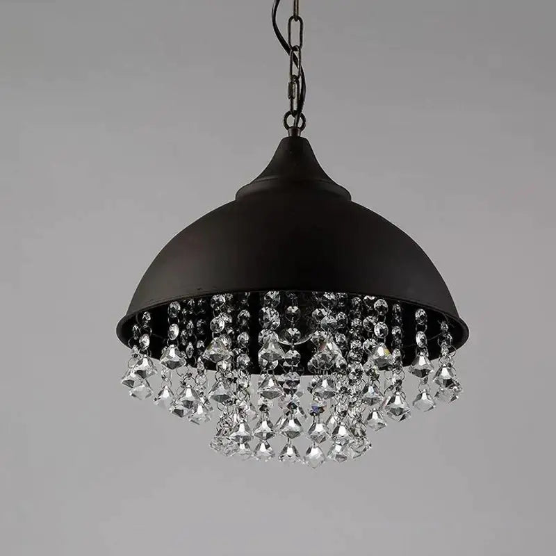 Black metal dome pendant light with dangling clear crystal beads industrial vintage iron decorbites industrial vintage