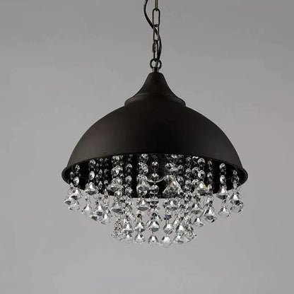 Black metal dome pendant light with dangling clear crystal beads industrial vintage iron decorbites industrial vintage