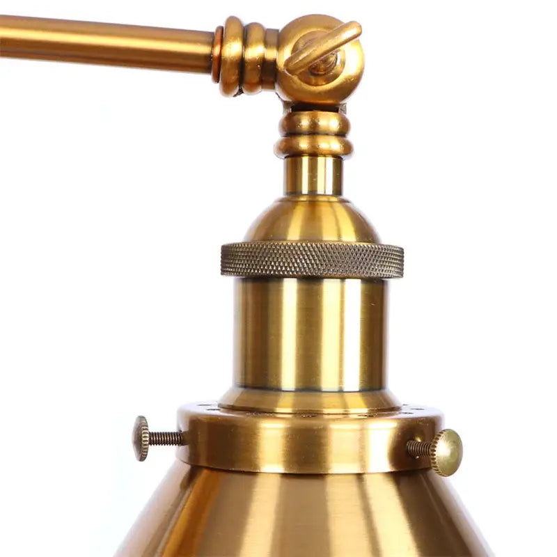 Brass-finished industrial vintage led wall light with textured knurled adjustment ring and screw fasteners decorbites industrial vintage