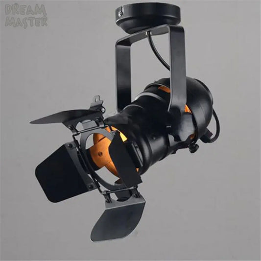 Black industrial vintage led ceiling light spotlight with adjustable metal arms and orange interior for shop loft decorbites industrial vintage
