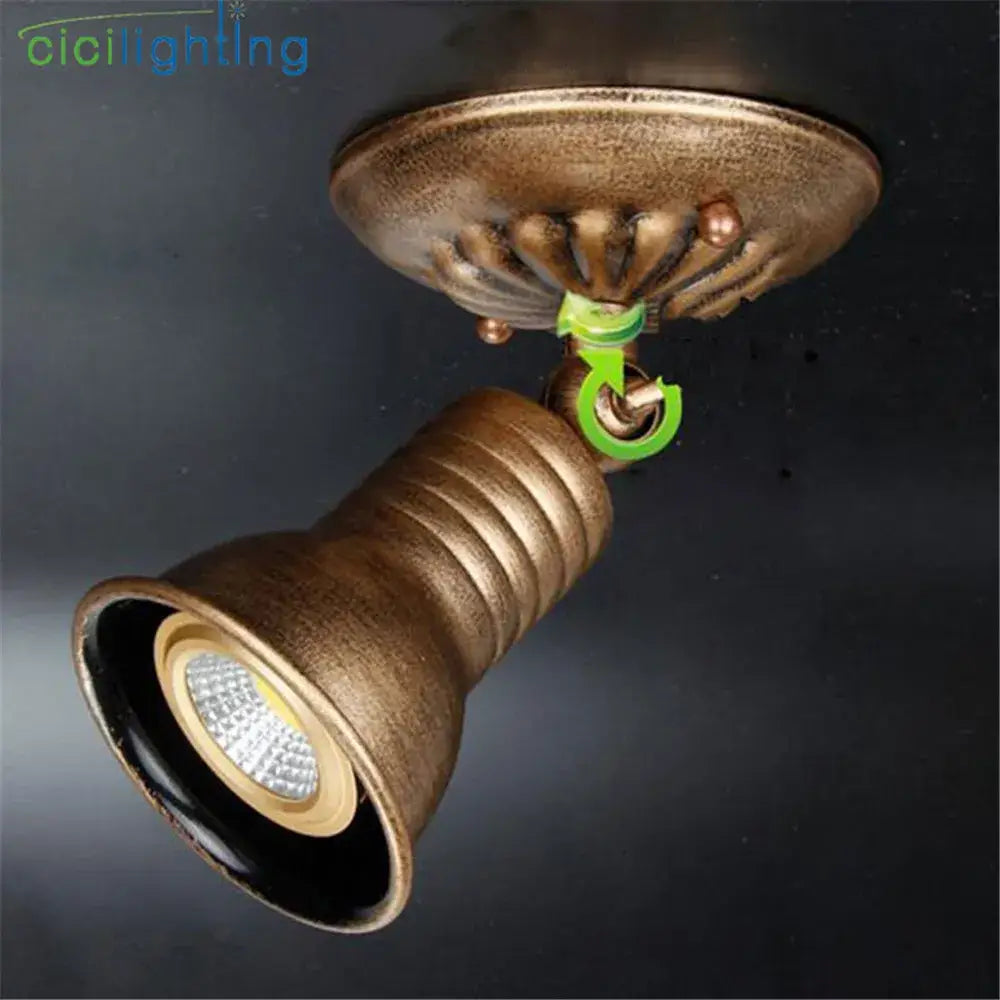 Antique brass-finished industrial vintage led spot ceiling light with green plastic hinge and led bulb for shop decorbites decor