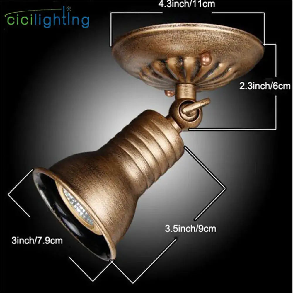 Antique brass industrial vintage led spot ceiling light with adjustable spotlight and visible led bulb for shop decor