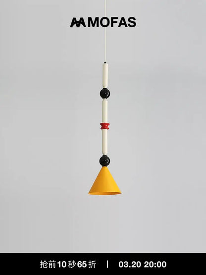 A modern decorbites industrial vintage pendant light with yellow conical shade and white hanging lamp segments