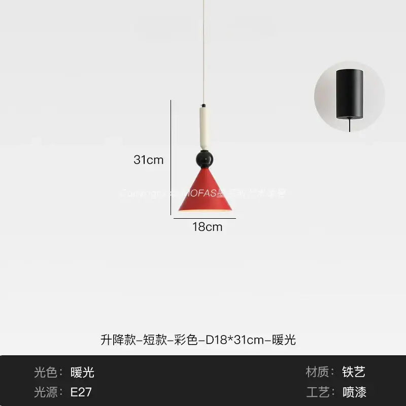 A modern red iron pendant light with black spherical accent and white connector for decorbites industrial vintage pendant use