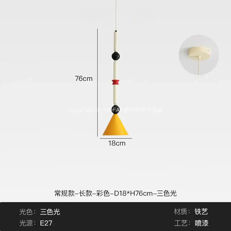 A decorbites industrial vintage pendant light with a white black red stem and yellow conical shade for kitchen decor
