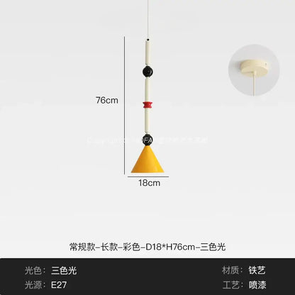 A decorbites industrial vintage pendant light with a white black red stem and yellow conical shade for kitchen decor
