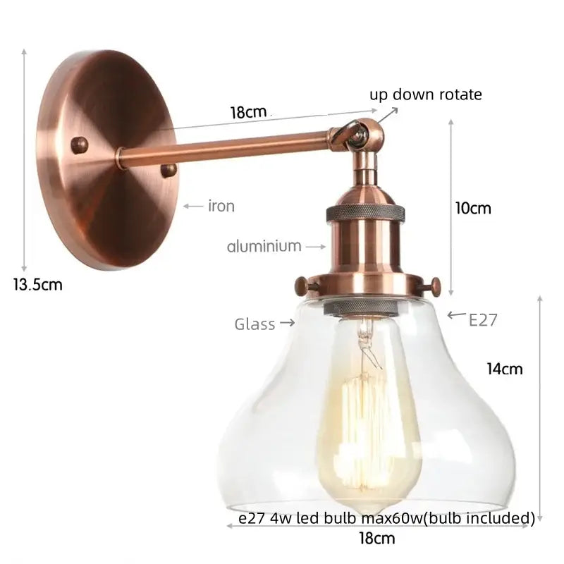 Industrial vintage silver copper finish wall lamp with clear glass shade and e27 led bulb for bedroom decorbites industrial vintage