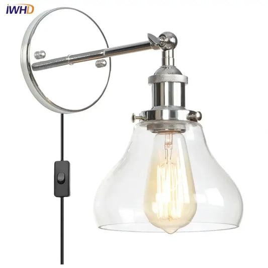 Industrial vintage silver wall lamp with polished chrome finish clear glass shade and exposed edison bulb decorbites industrial vintage