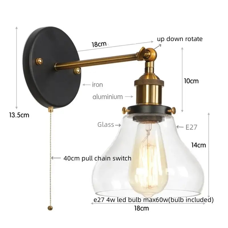 Industrial vintage silver wall lamp with black backplate brass arm and clear glass shade decorbites industrial vintage style