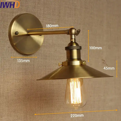 Brass-finished industrial vintage wall lamp with adjustable conical shade and Edison bulb for bedroom decorbites industrial vintage style