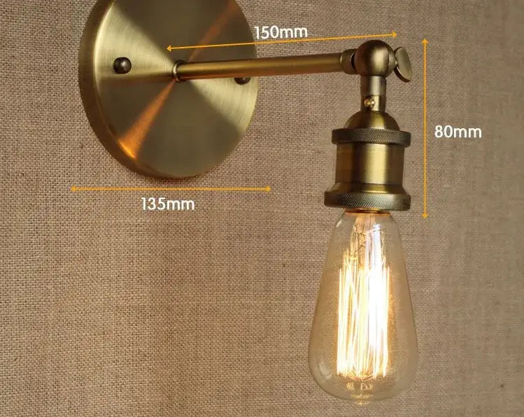 Brass-finished decorbites industrial vintage wall lamp featuring an adjustable sconce with vintage edison bulb for bedroom use