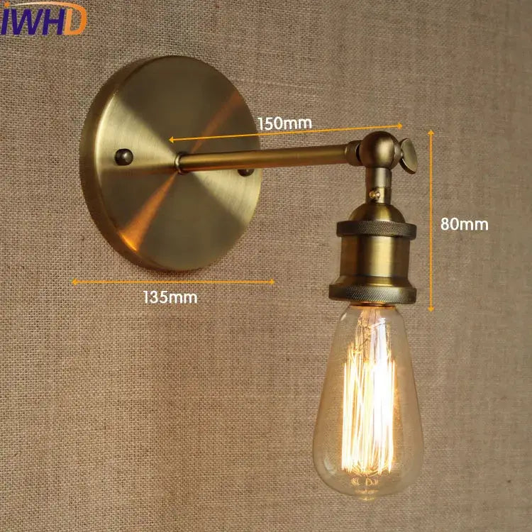Brass-finished industrial vintage wall lamp with adjustable sconce and exposed filament bulb for bedroom decorbites industrial vintage style