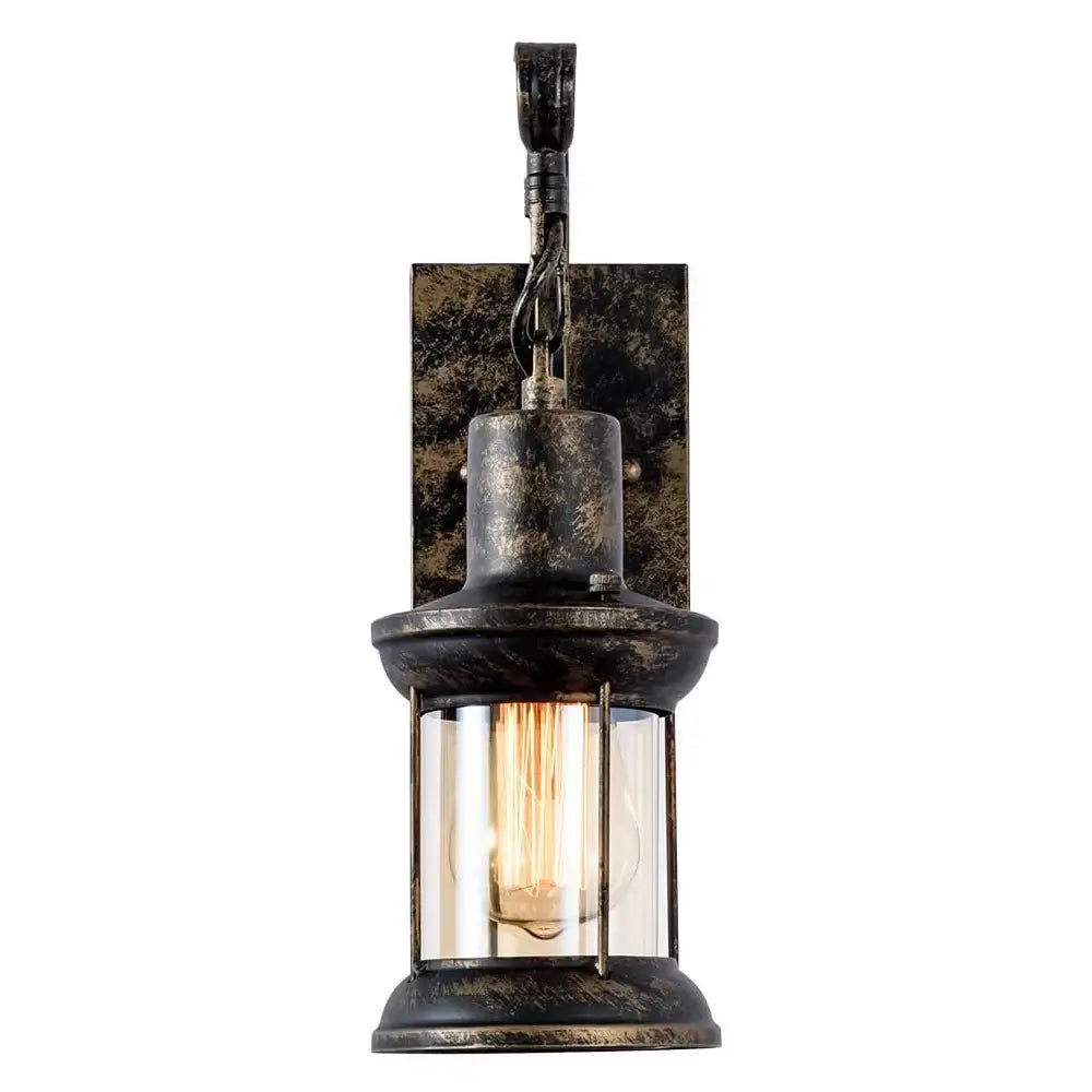 Vintage-style industrial vintage wall light with distressed black metal frame and clear glass panels for bedroom decorbites sconce
