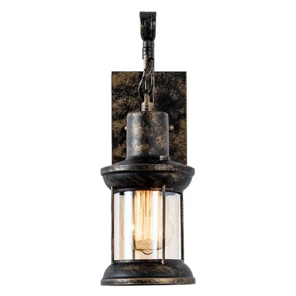 Vintage-style industrial vintage wall light with distressed black metal frame and clear glass panels for bedroom decorbites sconce