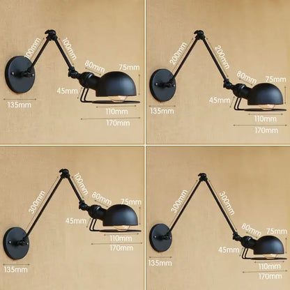Black industrial vintage wall sconce with adjustable matte finish articulated arms for bedroom decorbites industrial vintage wall