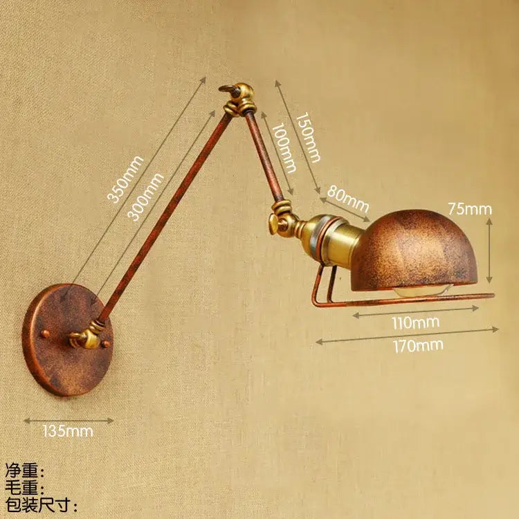 Antique brass-finished adjustable wall sconce with domed shade and articulated arm for decorbites industrial vintage wall decor