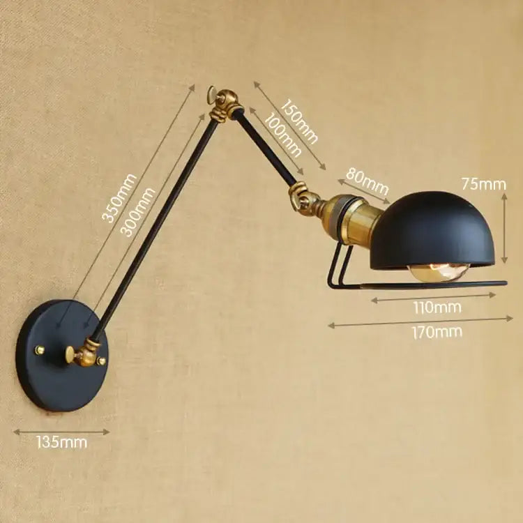 Black and brass decorbites industrial vintage wall sconce with adjustable swing arm and dome-shaped shade for bedroom decor