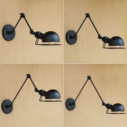 Black matte finished industrial vintage wall sconce with articulated arm and dome shade for bedroom decorbites industrial vintage wall