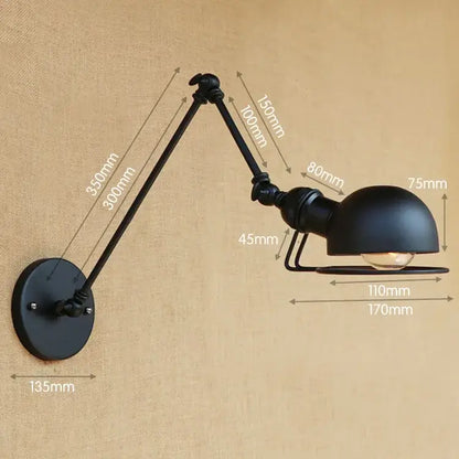 Black matte industrial vintage wall sconce with articulated swing arm and dome shade for bedroom decorbites industrial vintage wall