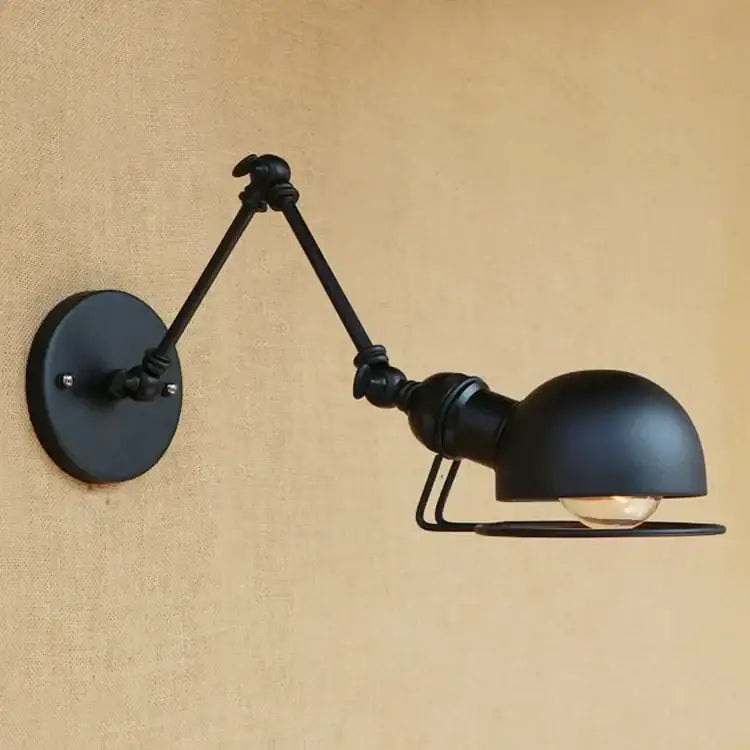 Black matte finished industrial vintage wall sconce with articulated arms and dome shade for bedroom decorbites industrial vintage wall